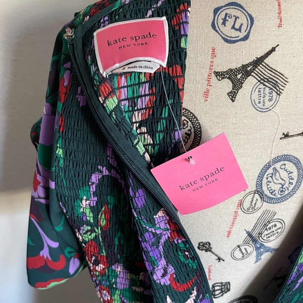 NWT - Kate Spade Pinegrove Fleur Nouveau Smocked Dress Size 8 - Picture 8 of 14